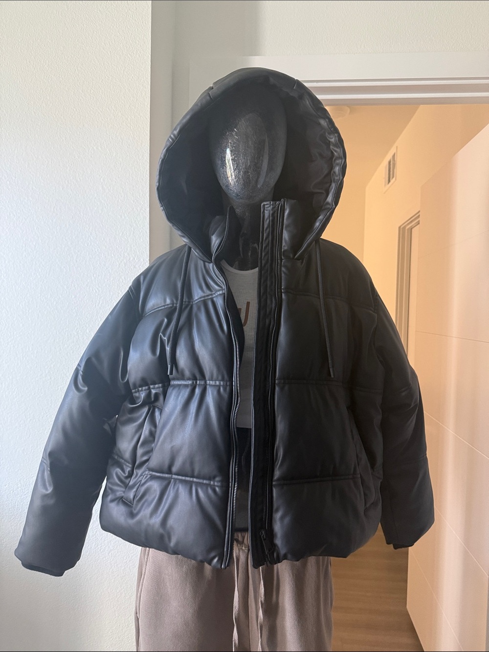 Zara Black Hooded Puffer Jacket
